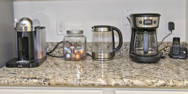Coffee makers, kettle and phone