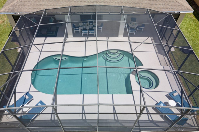 Arial View of Screened Pool Area and Shaded Lanai